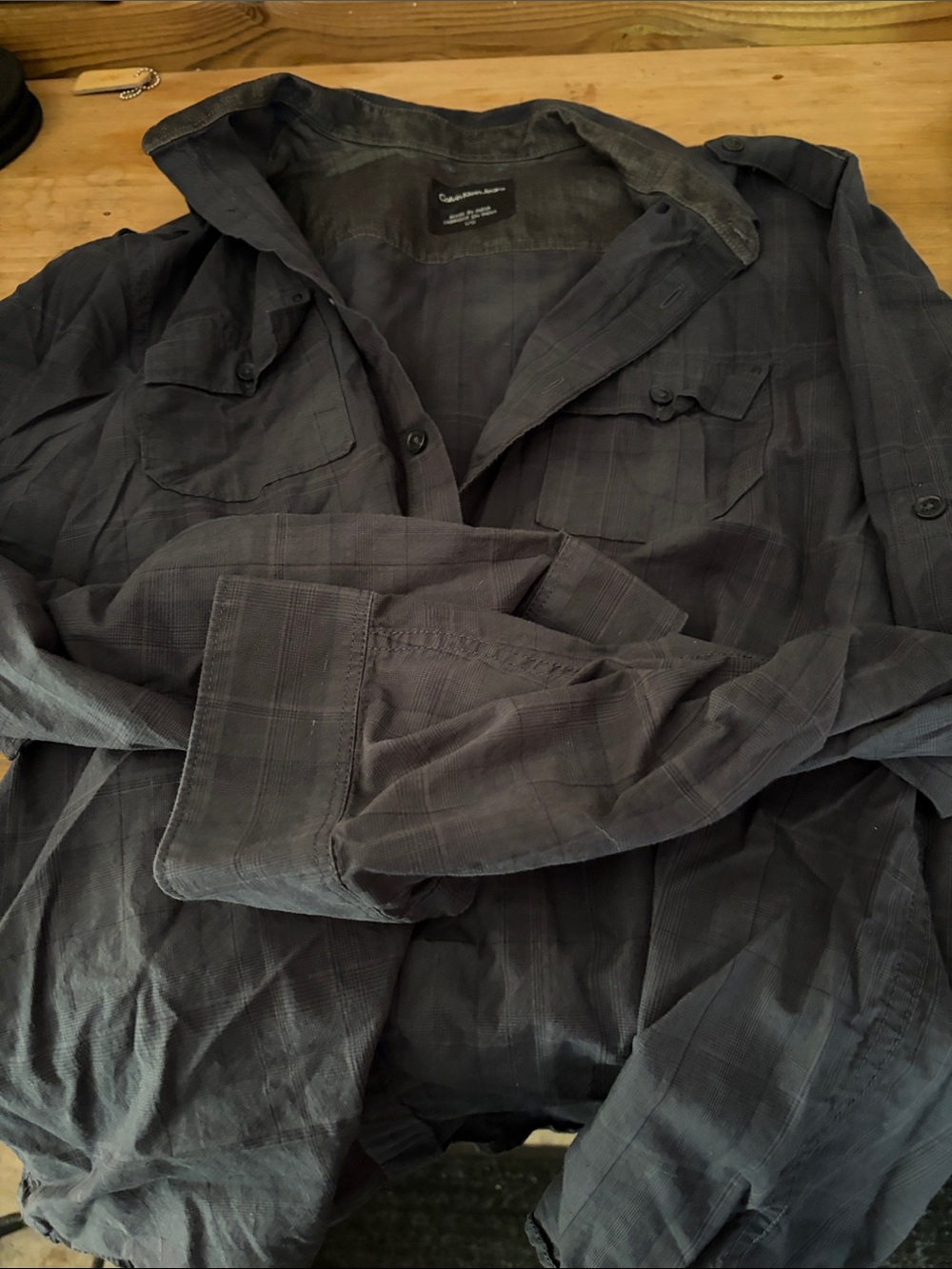 Calvin Klein Men's Casual Button-Down Shirt in Dark Blue
